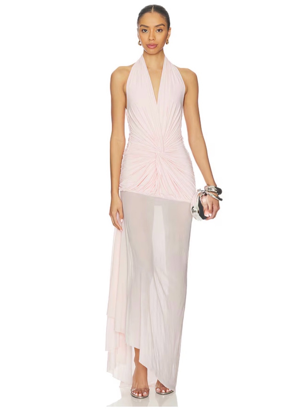 Deme by Gabriella Berta Pink Ruched Halter Maxi Gown REVOLVE $425